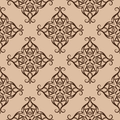 Brown floral seamless pattern on beige background