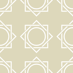 White print on olive green background. Seamless geometric pattern