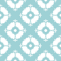 Fototapeta na wymiar Floral seamless background. White design on blue backdrop