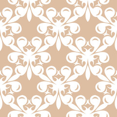 Floral seamless pattern. White flowers on brown beige background