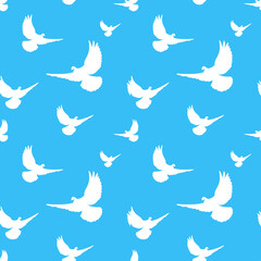 Vector white doves seamless pattern on a blue background. wedding, birthday, mother's day, father's day Romantic background. Love concept. Design for packaging, fabric, printing