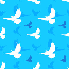 Seamless pattern with white doves on a blue background. wedding, birthday, romantic background. Love concept. Design for packaging, fabric, printing