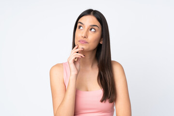 Naklejka premium Young caucasian woman isolated on white background . Portrait