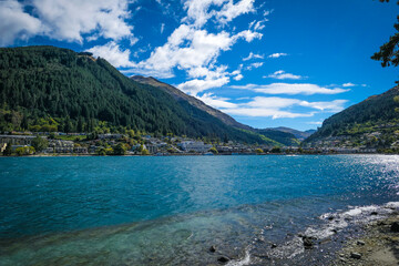 Kinlock lake and South Island mountains in New Zealand