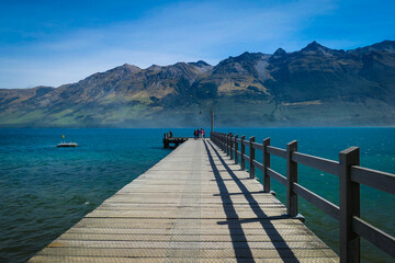 wooden pier on Kinlock lake in New Zealand south island