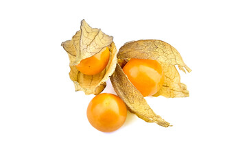 Physalis peruviana ripe fruit, goldenberries isolated on a white background