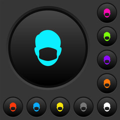 Face with medical mask dark push buttons with color icons