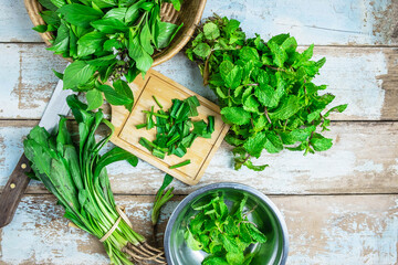 Mint herbs and Culantro herbs for health