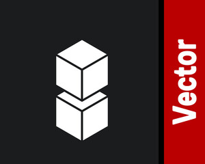 White Blockchain technology icon isolated on black background. Cryptocurrency data. Abstract geometric block chain network technology business. Vector.