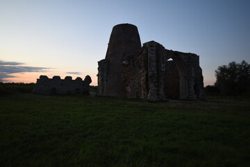 Sunset/night time at St Benet's Abbey, medieval ruins at Ludham on the Norfolk Broads