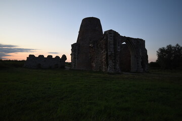 Naklejka premium Sunset/night time at St Benet's Abbey, medieval ruins at Ludham on the Norfolk Broads