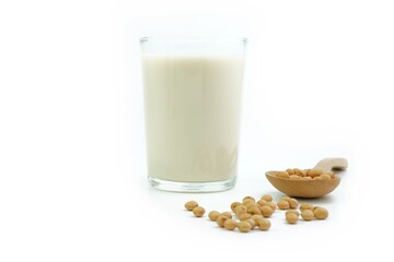 Soy milk in a glass from cereals on a white background