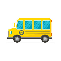 Obraz na płótnie Canvas Vector yellow school bus isolated on white background. Illustration on flat style. Transfer for student. Design for card, banner