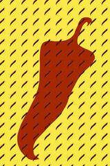 Pattern with red pepper on a yellow background, food background.
