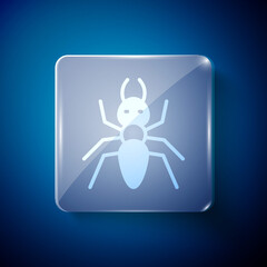 White Ant icon isolated on blue background. Square glass panels. Vector.