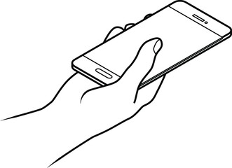 Line drawing of a human male hand holding a large smartphone / phablet.