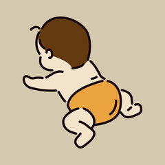 brown hair cute baby illustration design / View from back / Vector color illustration