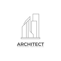 Line Building Tower Minimalist Architect Logo Vector Simple
