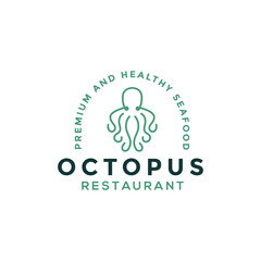 octopus seafood restaurant logo design vintage	
