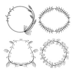 Hand drawn flora vector frame set