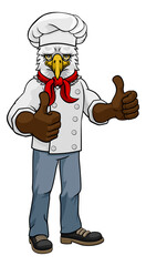 An eagle chef mascot cartoon character giving a double thumbs up