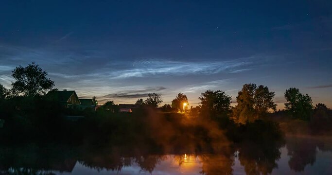 Comet C 2020 F3 NEOWISE in the night sky with silvery clouds, a beautiful night time lapse