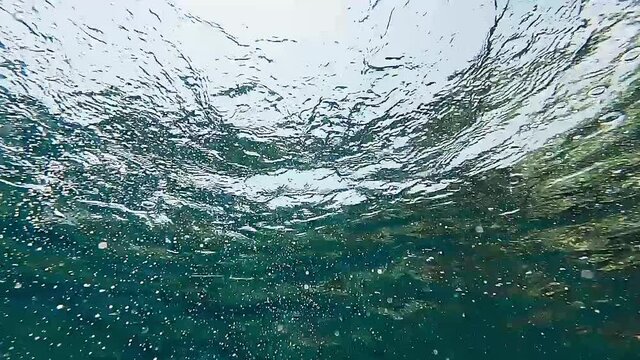 Slow motion shot of a girl's legs swimming in the sea