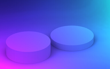 3d purple blue neon light cylinder podium minimal studio gradient dark colors background. Abstract 3d geometric shape object illustration render. Display for nightclub party and technology product.