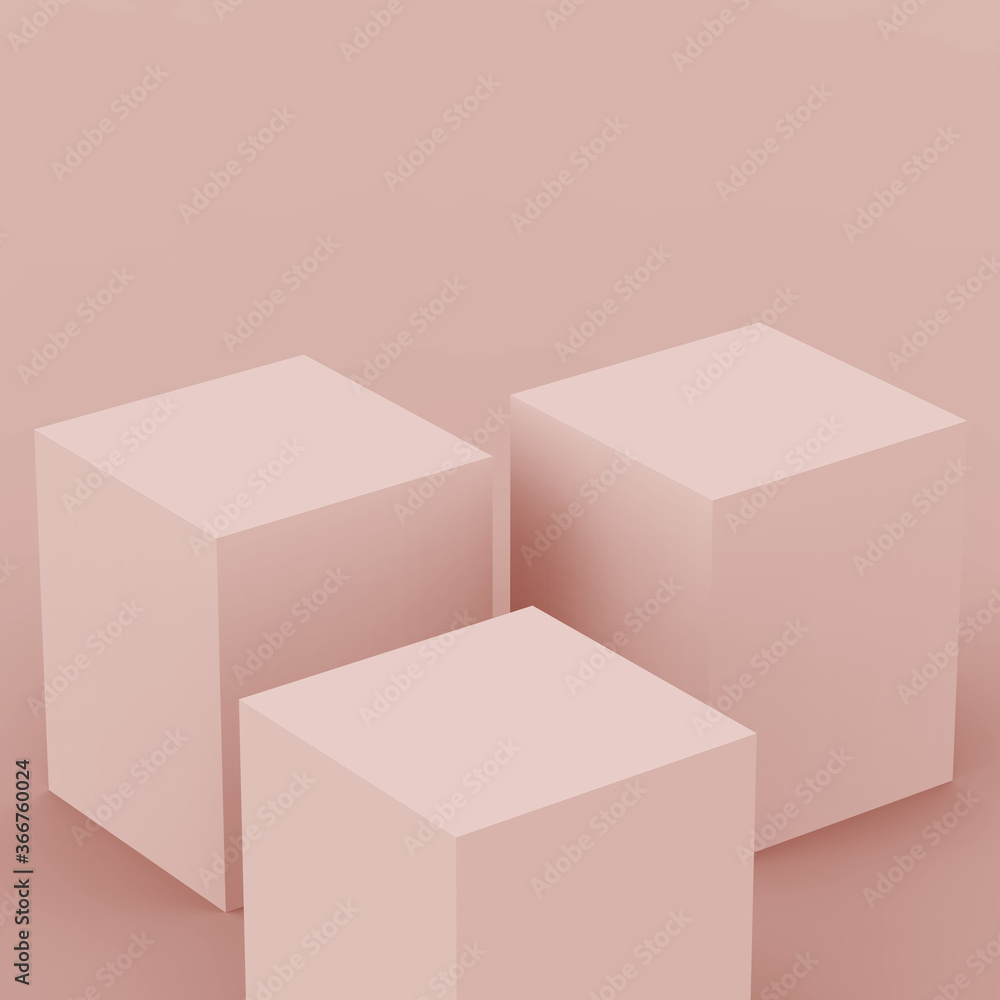 Wall mural 3d dusty pink cube and box podium minimal scene studio background. abstract 3d geometric shape objec