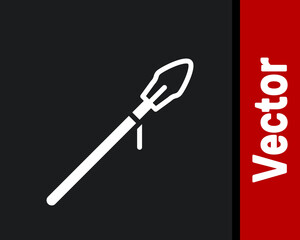 White Medieval spear icon isolated on black background. Medieval weapon. Vector.