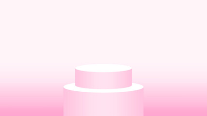 pink pedestal cylinder for cosmetics showcase, podium circle stage pink pastel soft color, podium round for make-up product display, copy space