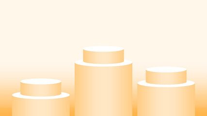orange pedestal cylinder circle 3 steps for cosmetics showcase, podium circle stage orange soft pastel, platform three steps and advertising copy space, podium round three layers of product display