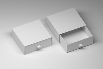 Two square white boxes templates mockups with blank surfaces on white background