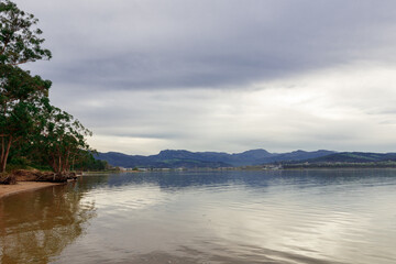 view of the beach at sunset