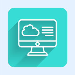 Fototapeta premium White line Weather forecast icon isolated with long shadow. Green square button. Vector.