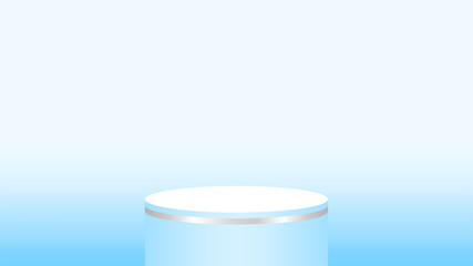 3d light blue pedestal cylinder circle for cosmetics showcase, podium circle stage blue pastel soft color, platform 1 step for advertising copy space, one podium round for product display