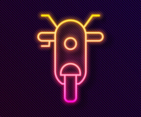 Glowing neon line Scooter icon isolated on black background. Vector.