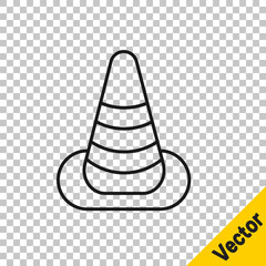 Black line Traffic cone icon isolated on transparent background. Vector.