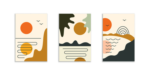Minimal abstract posters with sun on the sky