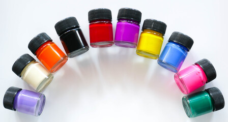 Poster Color bottle on white background, pastel colors