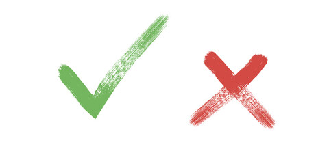 Obraz premium Tick and Cross sign elements. vector buttons for vote, election choice, check marks, approval signs design. Red X and green OK symbol icons check boxes. Check list marks, choice options, survey signs.