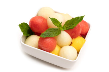 Fruit salad made of watermelon, melon, and honeydew 