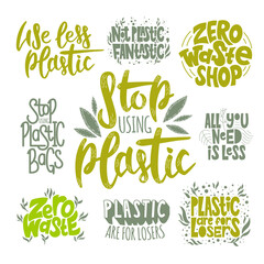 Zero waste handwritten text logo set