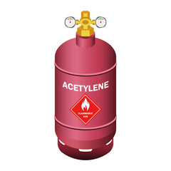 pink gas cylinder containing acetylene isolated on white background. vector illustration