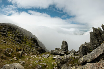Fototapeta na wymiar Mist on the top of Glyder Fach, Snowdonia