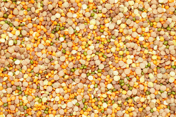 Different raw legumes as background