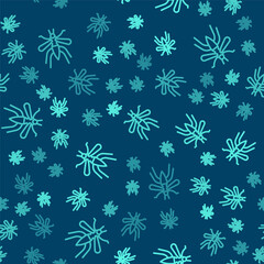 Green line Mosquito icon isolated seamless pattern on blue background. Vector.