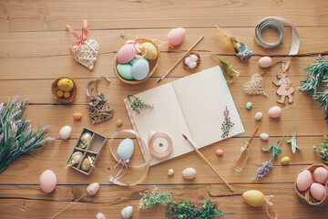 Easter holiday concept. Easter concept. Wooden background. 