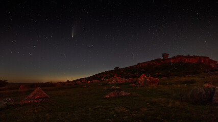 Comet Neowise over Stowes Hill the Cheese-wring Bodmin Moor Cornwall