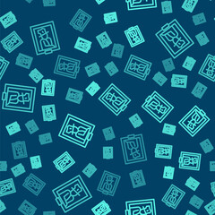 Green line Portrait picture in museum icon isolated seamless pattern on blue background. Vector.